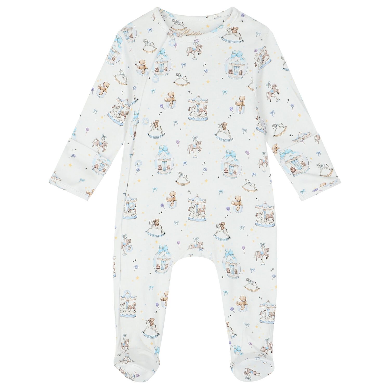 Baby Boys White & Blue Carousel Babygrow, 1, hi-res image number null